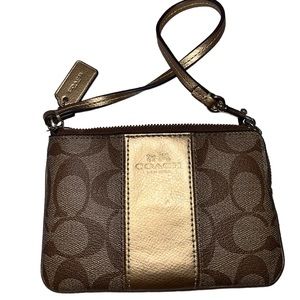 Coach PVC Corner Zip Wristlet Leather Stripe